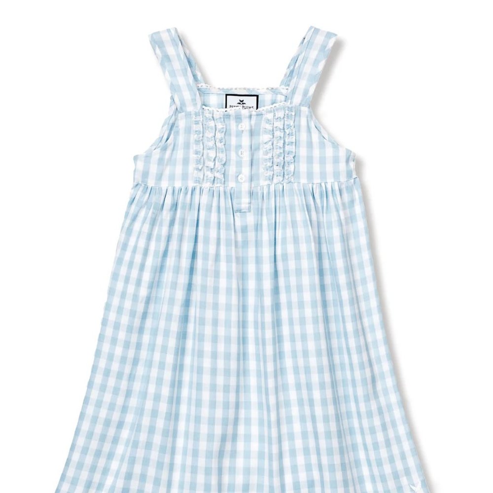 Petit Plume Girl's Twill Charlotte Nightgown in Light Blue Gingham Size 2 NWT